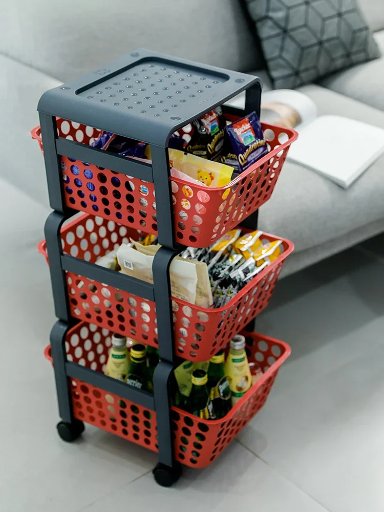 

Snack cart can be moved, multi-storey floor to ceiling kitchen shelves, fruit storage baskets, vegetable storage