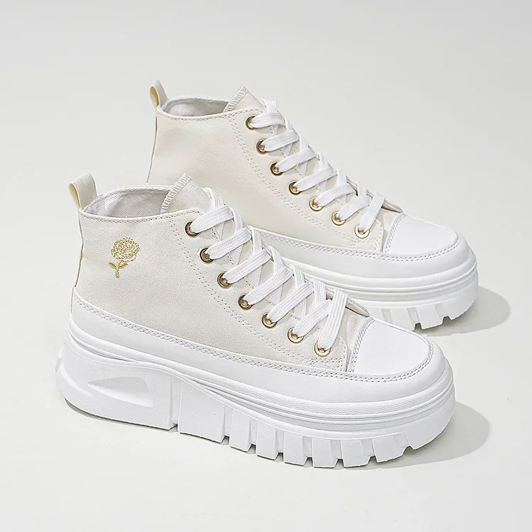 Zapatos de lona a la moda para mujer, zapatos deportivos de suela gruesa y alta para estudiantes, plantilla EVA de verano, superventas transfronteriza