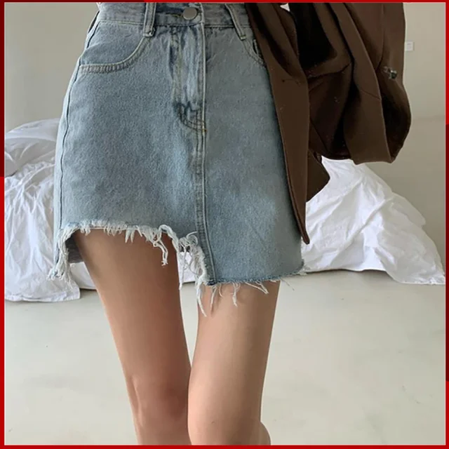 Top 65+ half denim half fabric skirt latest