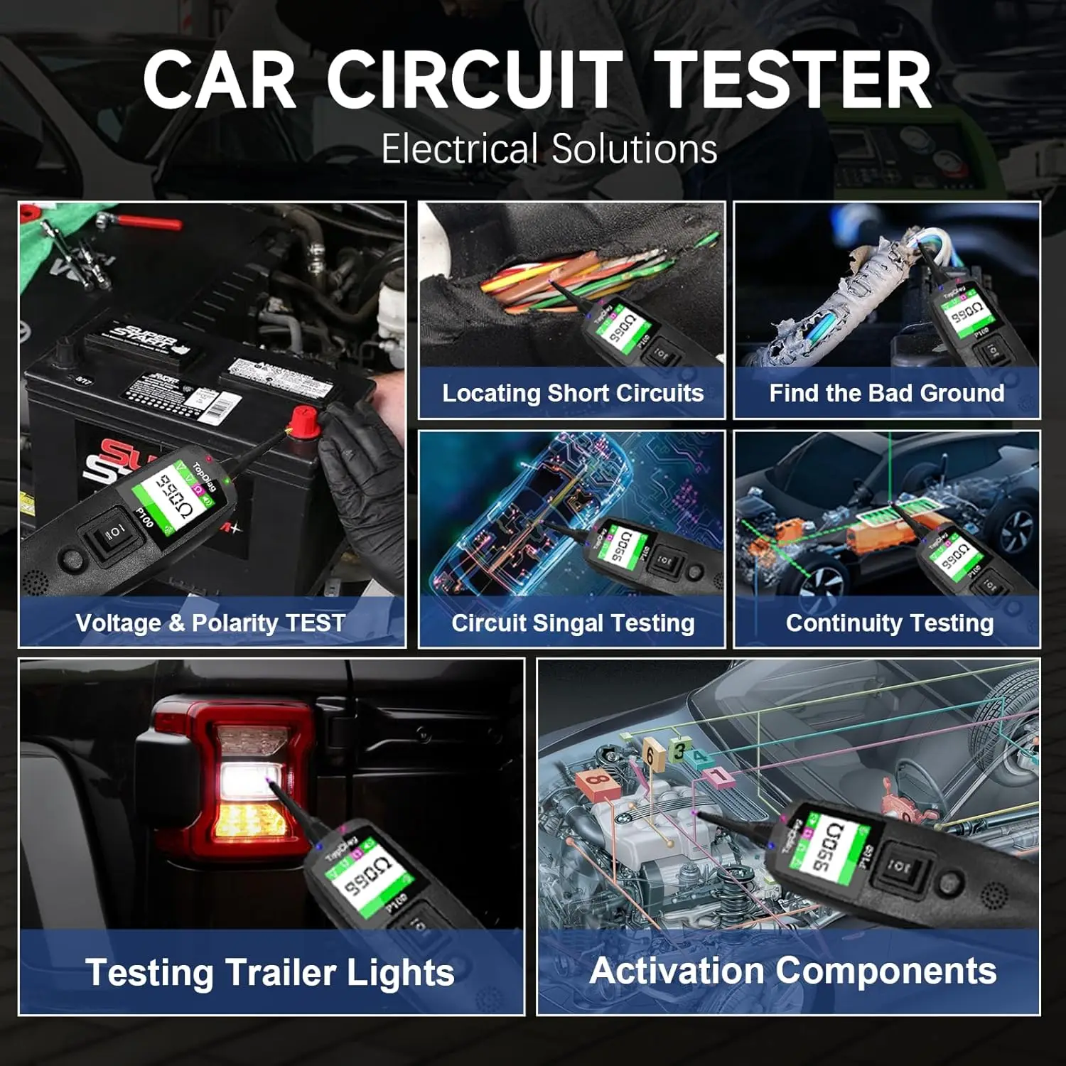 Circuit Tester JDiag P100 Automotive Power Circuit Probe Kit Circuit Tester Car Voltage Detector Electrical System 12V 24V Car Diagnostic Tool