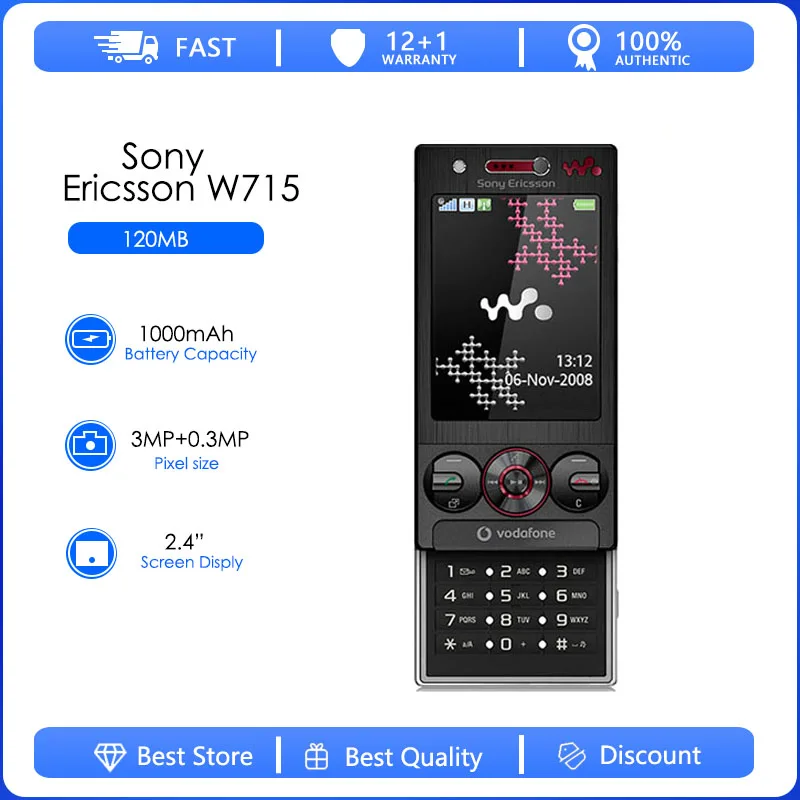 

Sony Ericsson W715 Восстановленный-Оригинальный разблокированный мобильный телефон Vodafone 2G FM разблокированный сотовый телефон Бесплатная доставка