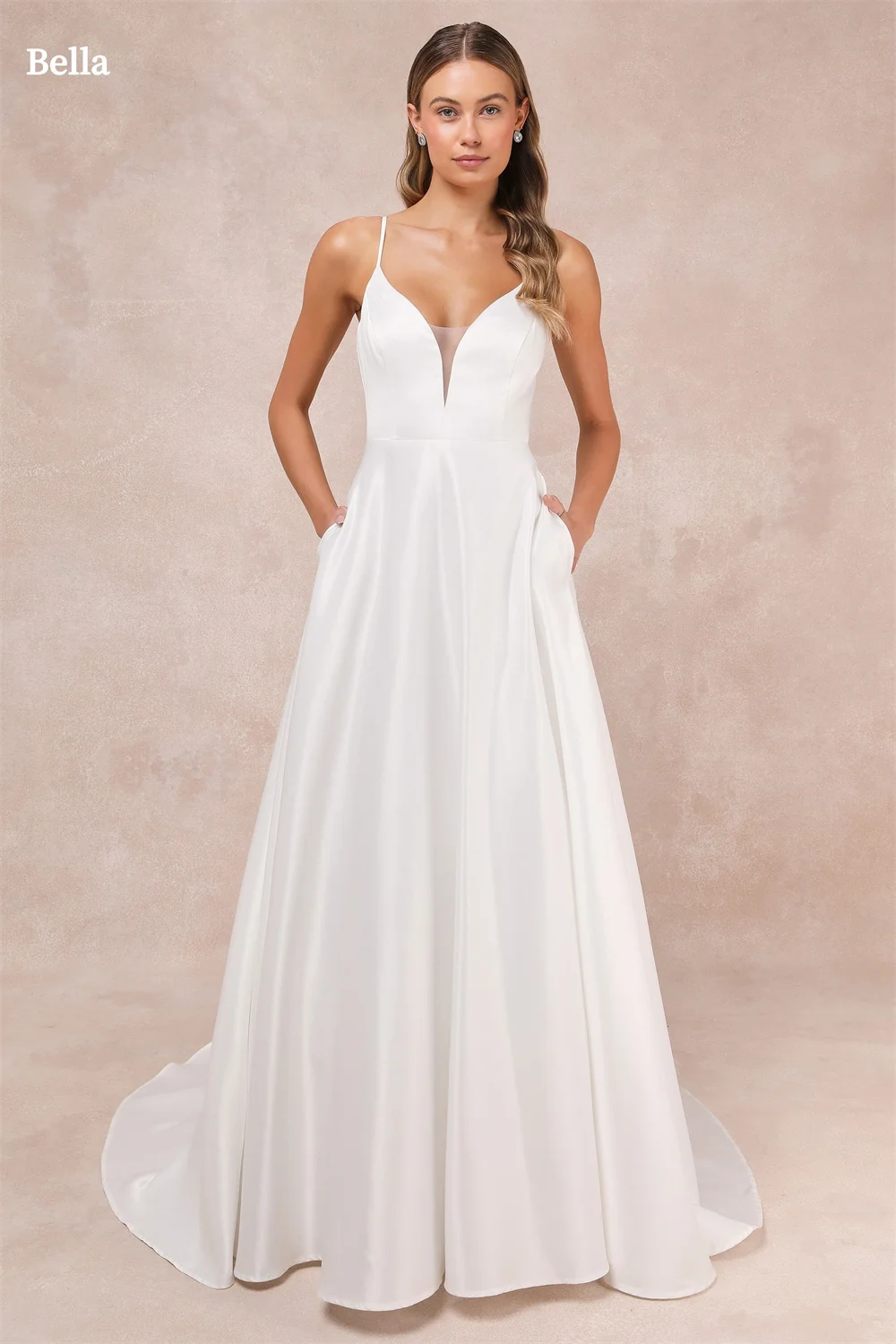 

Bella White Simple Prom Dresses Spaghetti Strap A-line Wedding Dress Elegant Sleeveless Floor-Length Vestidos De Fiesta 2024