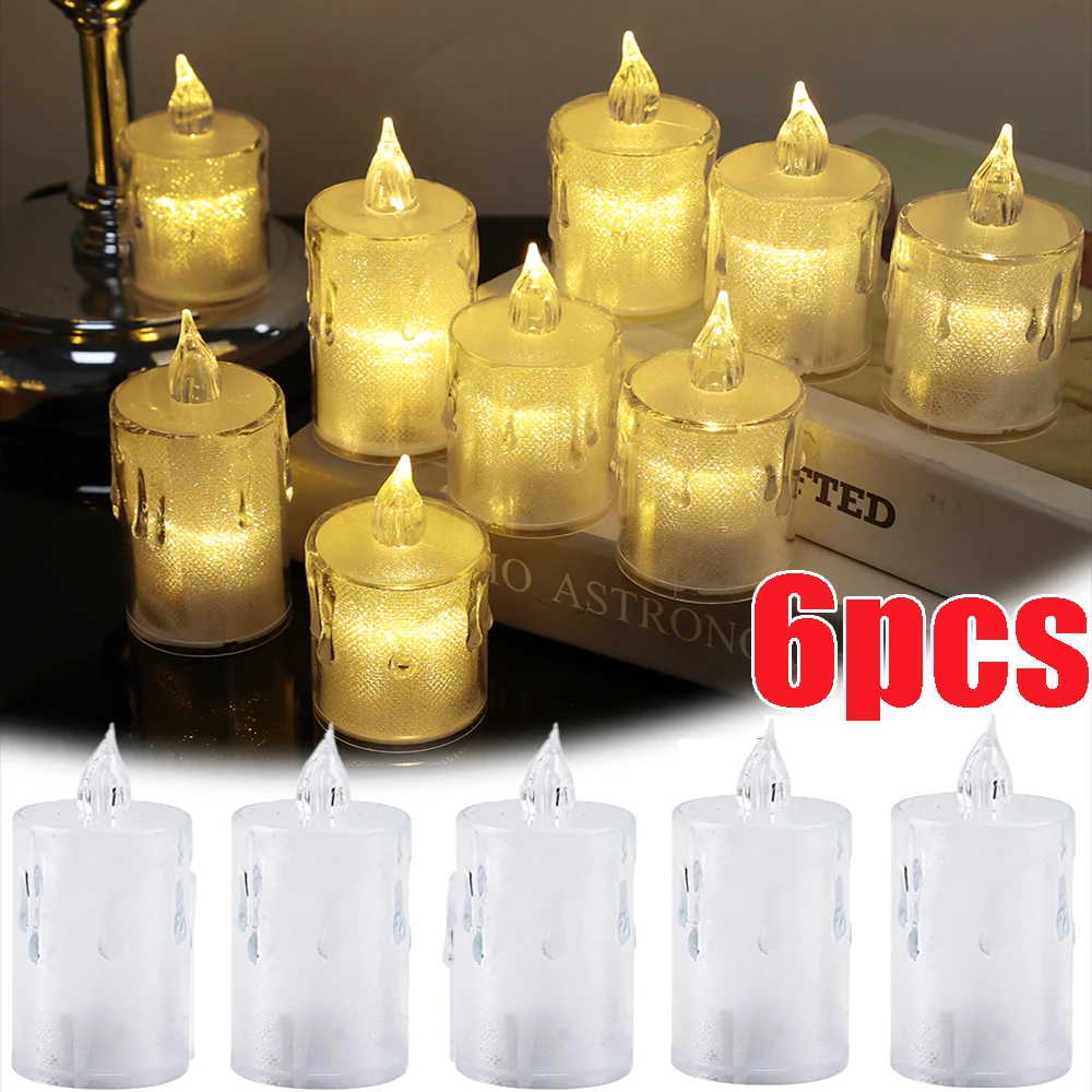 

6/1PCS LED Electronic Candle Lights Battery Powered Flameless Transparent Tear Lamp Valentine Wedding Parties Decoration Lamps