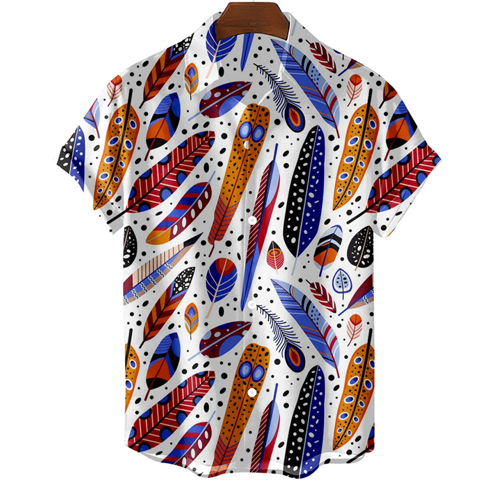 thumbnail image 1 of Camisas con gráficos de plumas de pájaro para hombres, ropa con estampado 3D, camisas hawaianas de playa, blusas Y2K de manga corta, ropa vintage, blusa con solapa, 1 of 4
