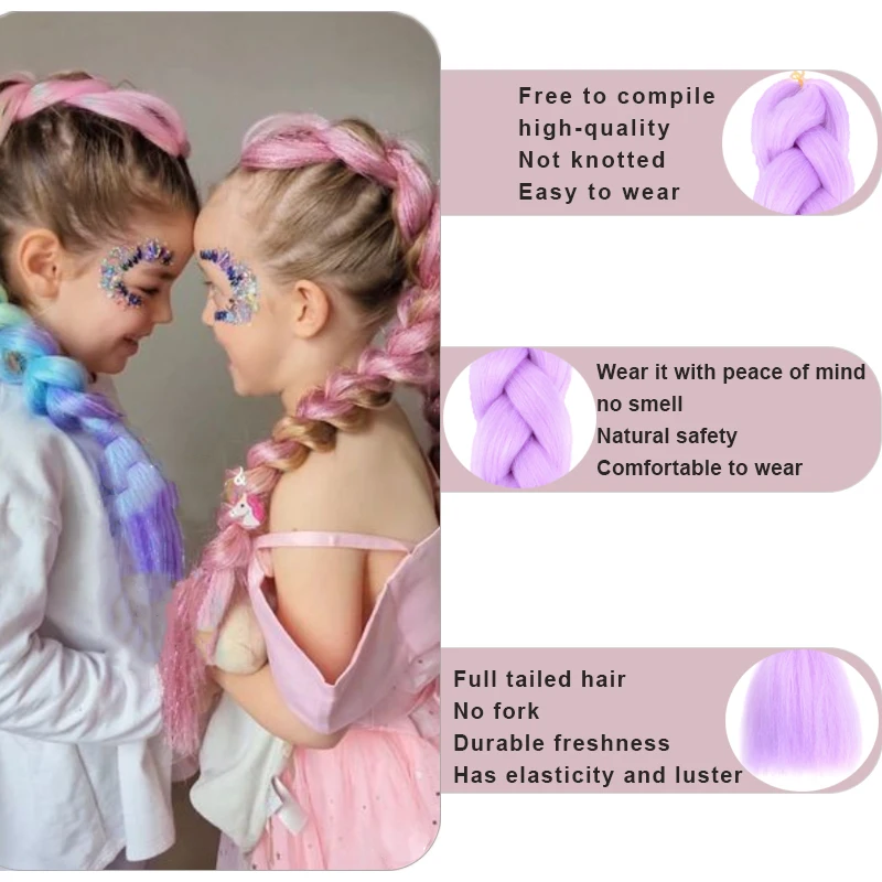 LUPU Rainbow Weaving Hair Extensions 24 inch Synthetic Professional Large Weaving Hair Extensions Color Hair Extensions Weaving