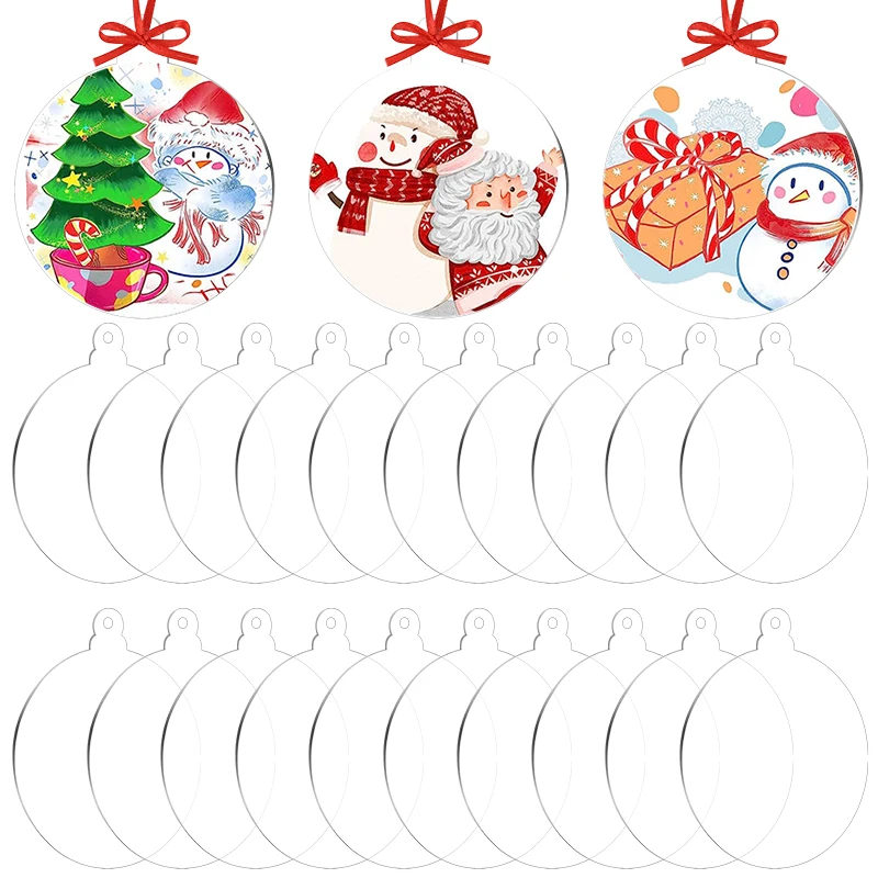 

10Pcs Christmas Hanging Ornaments Blank Transparent Acrylic Discs Christmas Tree Pendants DIY New Year Xmas Craft Decor Gifts