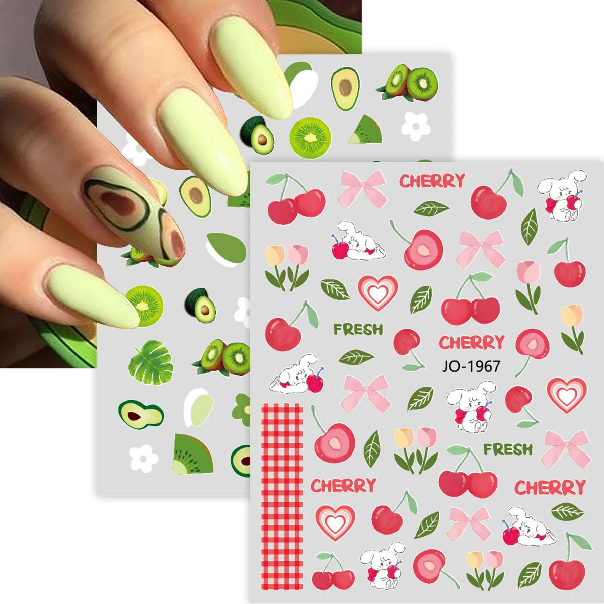 

3D Nail Stickers Lemon strawberry watermelon peach Decals Back Glue Nail Decal Stickers For Nail Tips Beauty