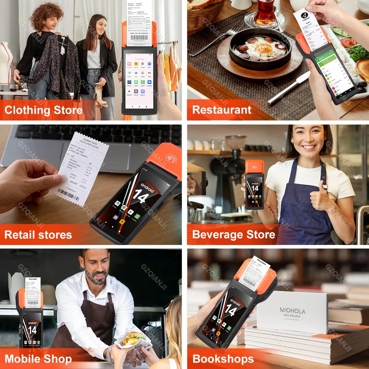 Android 14 Handheld Terminal Android 11 POS Receipt Printer 58mm Portable Machine 5.5 HD Support 1D 2D Barcode Scanner NFC WIFI