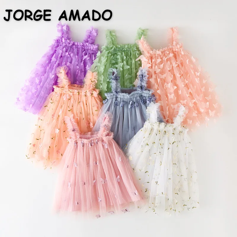 New Summer Kids Girl Dress Embroidered Butterfly Appliques Sling Sleeveless  Skirt Sweet Princess Mesh Fluffy Beach Clothes H2530 - AliExpress 1501