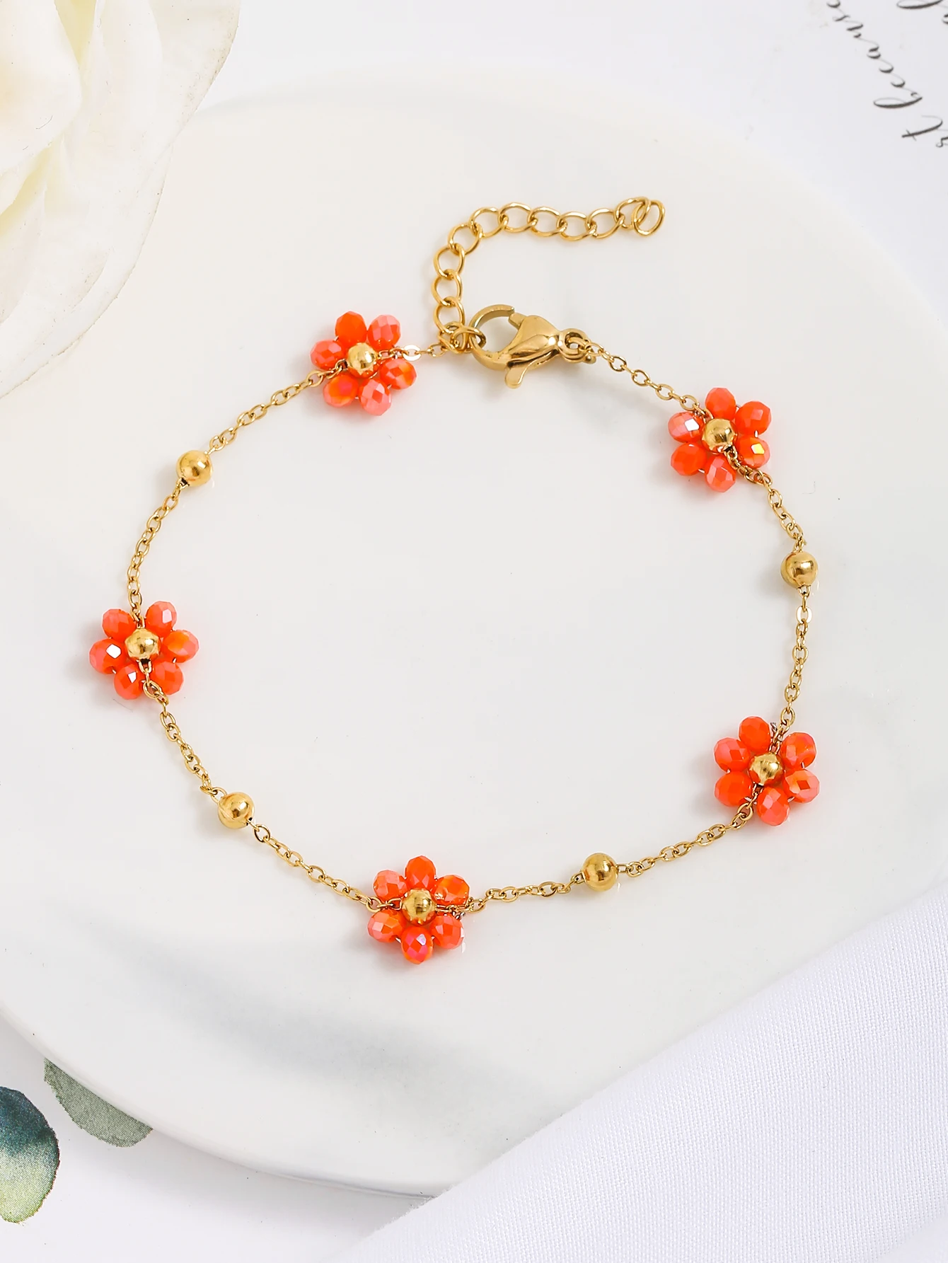 Stainless Steel Bracelet For Women Holiday Party Date Light Orange Pearl Chain Bracelet stainless steel bracelet chain bracelet