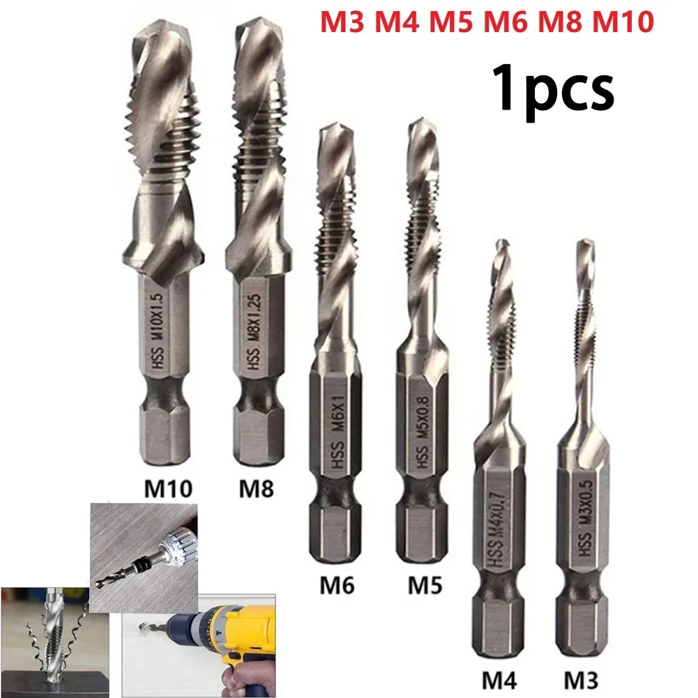 

Tap Drill Bit Hex Shank Threaded Bit Screw Machine Compound Tap For Drill Wood Plastic Alloy Drilling Accessories HSS M3 To M10