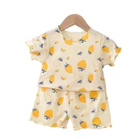 Ensemble pyjama d'été pour bébé fille, motif fraise, manches courtes, fin, deux pièces, vêtements de nuit pour tout-petits, tenue d'intérieur pour nourrissons 4