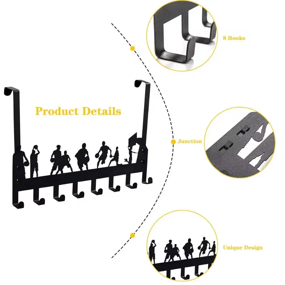 1PC Basketball Over-The-Door Hook Hanger with 8 Hooks - Dual-Mounted Coat Rack Organizer for Living Room/Home Decoration 4