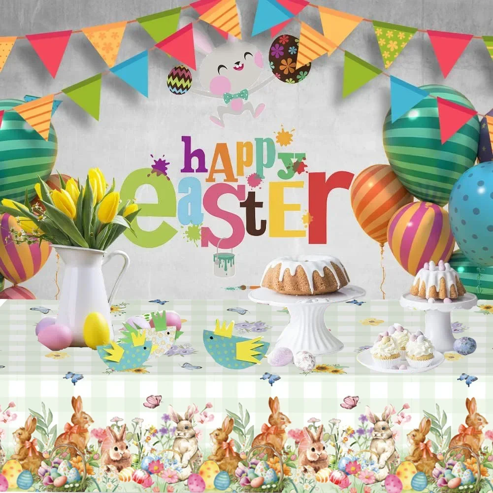 2025 New Year Easter Egg Bunny Theme Party Supplies Disposable PE Plastic Tablecloth Decoration Rectangular Tablecloths 3