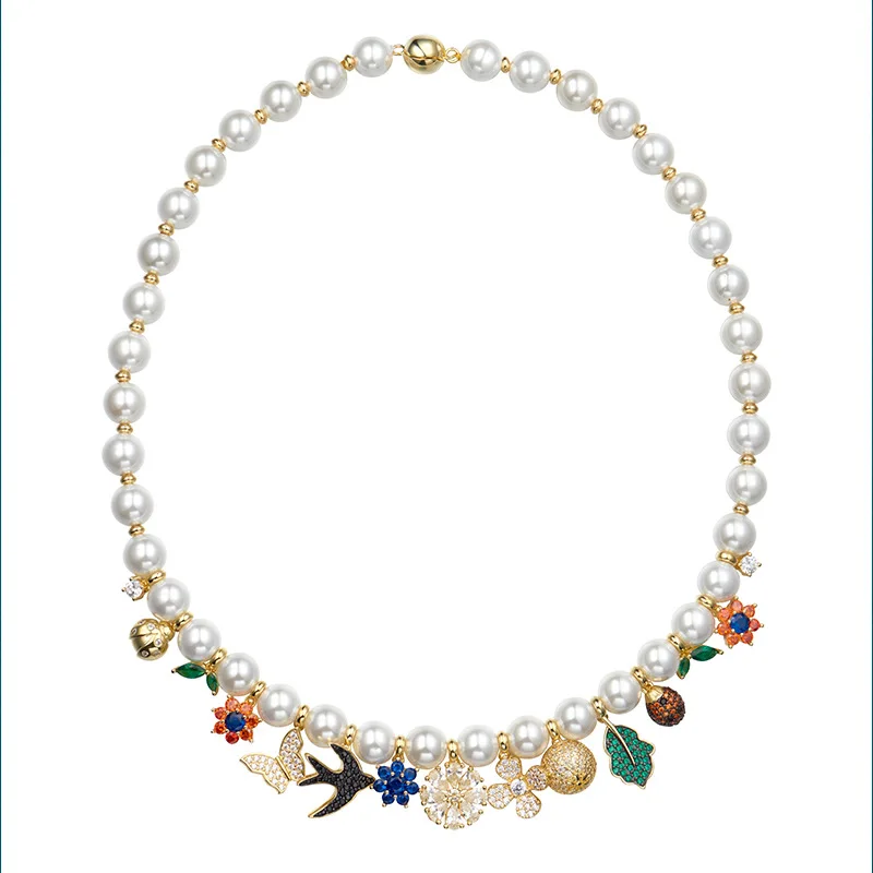 

Necklace Color Separation Zirconium Inlaid Gold Plated Magnetic Buckle Butterfly Beaded Women's Clavicle Chain