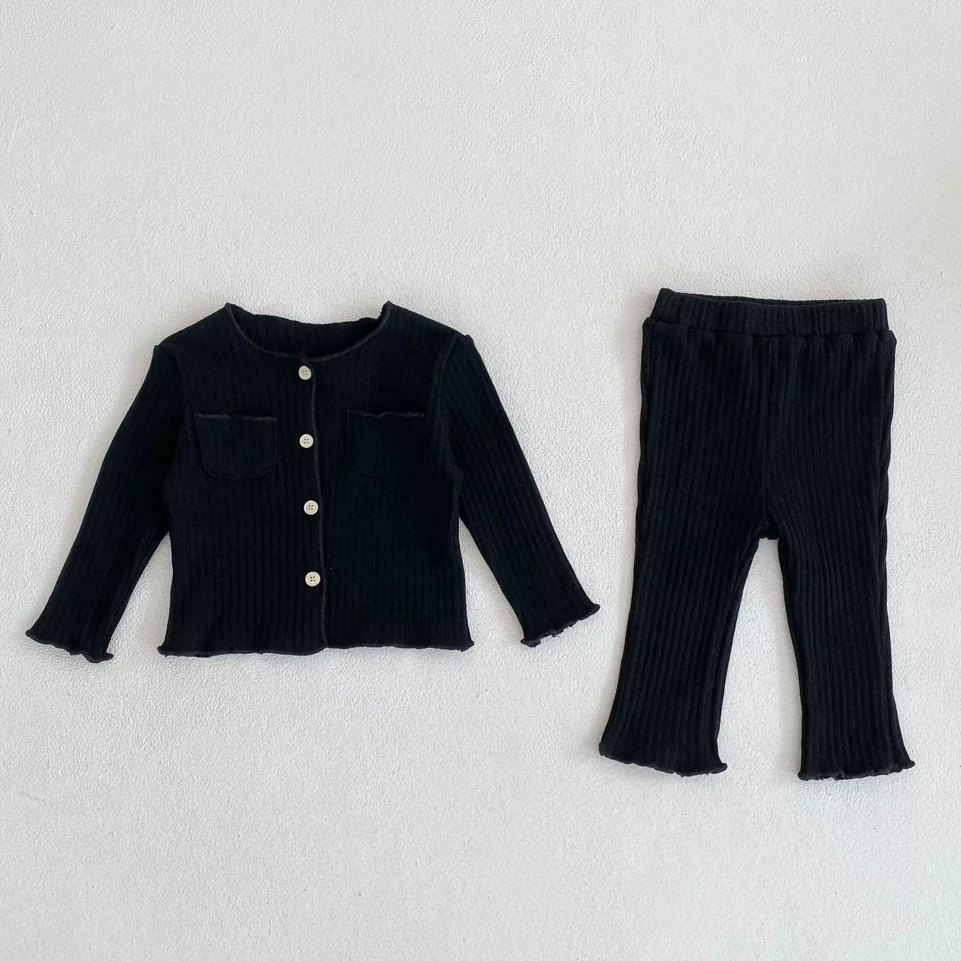 2025 Autumn New Baby Girl Long Sleeve Clothes Set Solid Ribbed Cardigan + Leggings 2pcs Suit Cotton Infant Home Wear Outfits 6