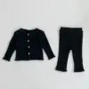 2025 Autumn New Baby Girl Long Sleeve Clothes Set Solid Ribbed Cardigan + Leggings 2pcs Suit Cotton Infant Home Wear Outfits 6