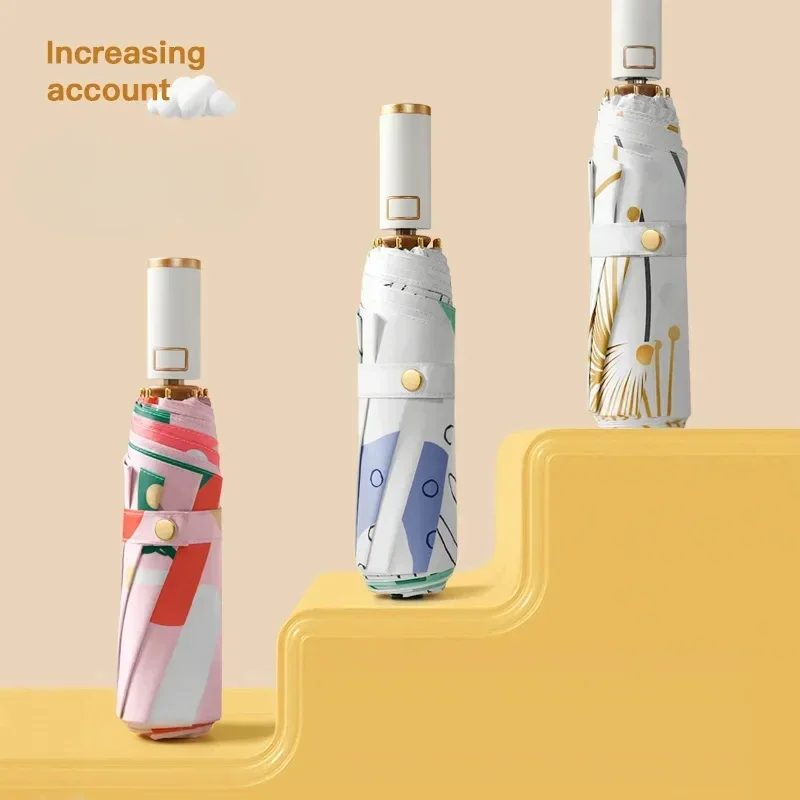Cute Cartoon Automatic Parasol Folding Umbrella Male Women Printed Umbrella Lightweight Rain Gear