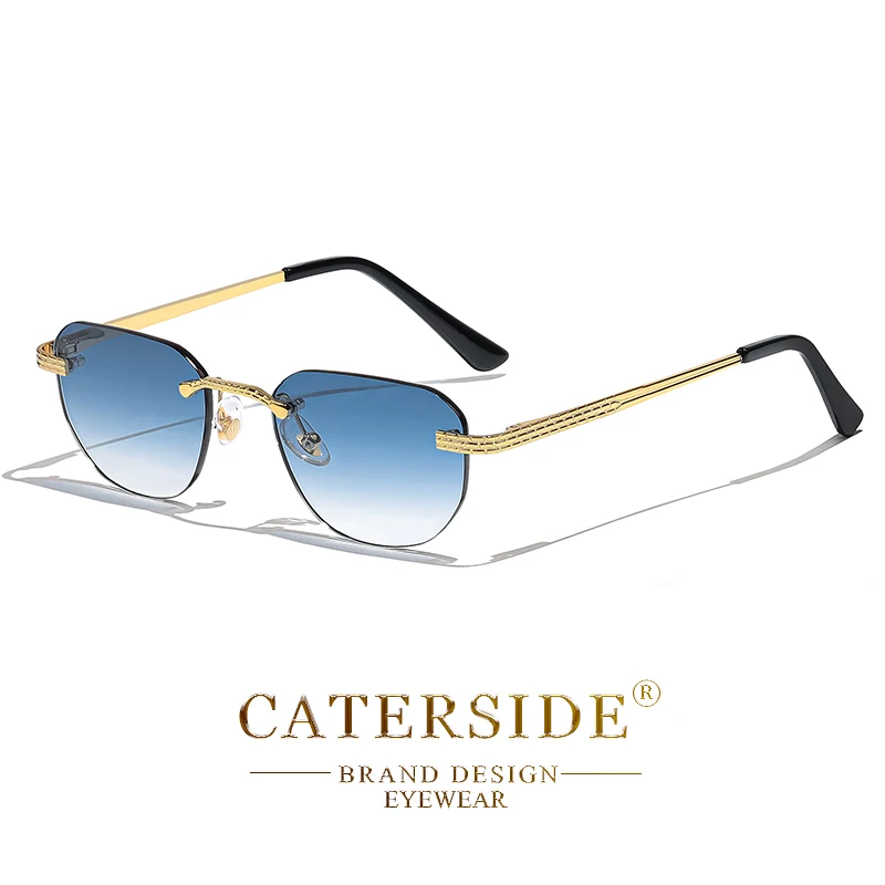 CATERSIDE Neue Retro Randlose Sonnenbrille für Herren Pilotenbrille mit Kupfernickel-Rahmen Markendesign Sonnenbrillen für Damen Festival Party Reise Eyewear – Detail 10