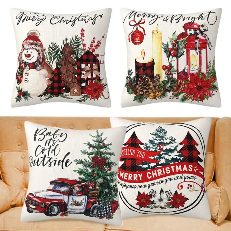 

Pillowcase Cushion Cover For Christmas Set Of 4 Decorative Zipper Design Throw Pillow Soft Cases Seasonal Decors For Beds Chairs