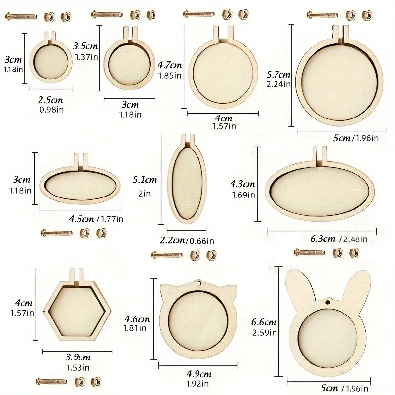 QUARKZMAN 40 stuks mini-borduurlijsten, 3,5 x 2,5 cm, kleine ronde cirkels voor kruissteekring van hout, om te knutselen, hanger, sleutelhanger, displayframe