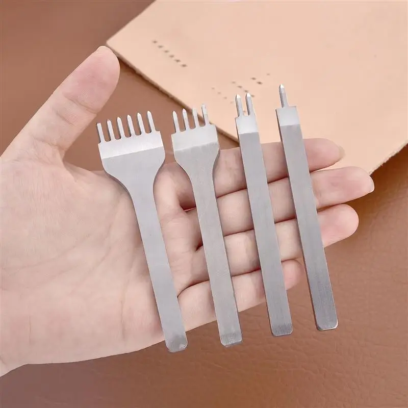 1/2/4/6 Holes Fork Row Hole Punch DIY Leathercraft Tools Hand Piercing Stitching Punching Tool Leather Row Hole Punching Tool