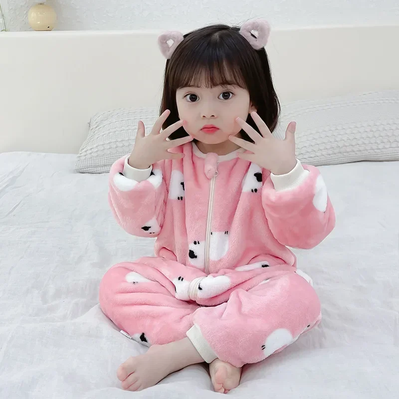 1 To 5 Years Winter Flannel Childrens Pajamas Sleeping Bags Rompers for Boys and Girls One-piece Suits for Home Wear