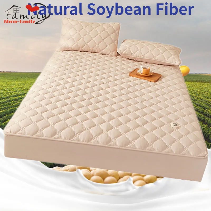 

Japanese Cotton Clover Quilted Mattress Cover Solid Color Soy Fibre Fitted Sheet Soft Bed Cover Mattress Topper Protector Decor