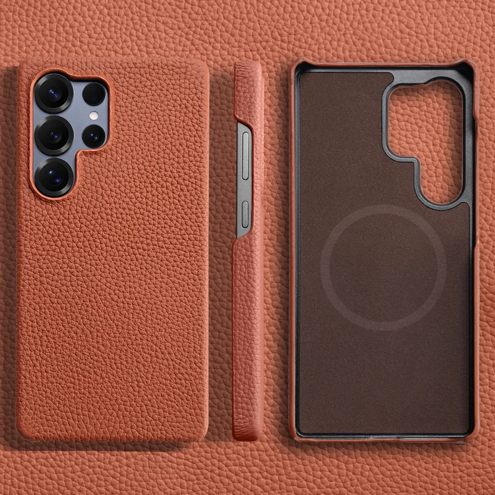 for Magsafe Case for Samsung Galaxy S26 S24 S25 Ultra Plus Natural Cowhide Leather Magnetic Protector Luxury Phone Back Cover 3