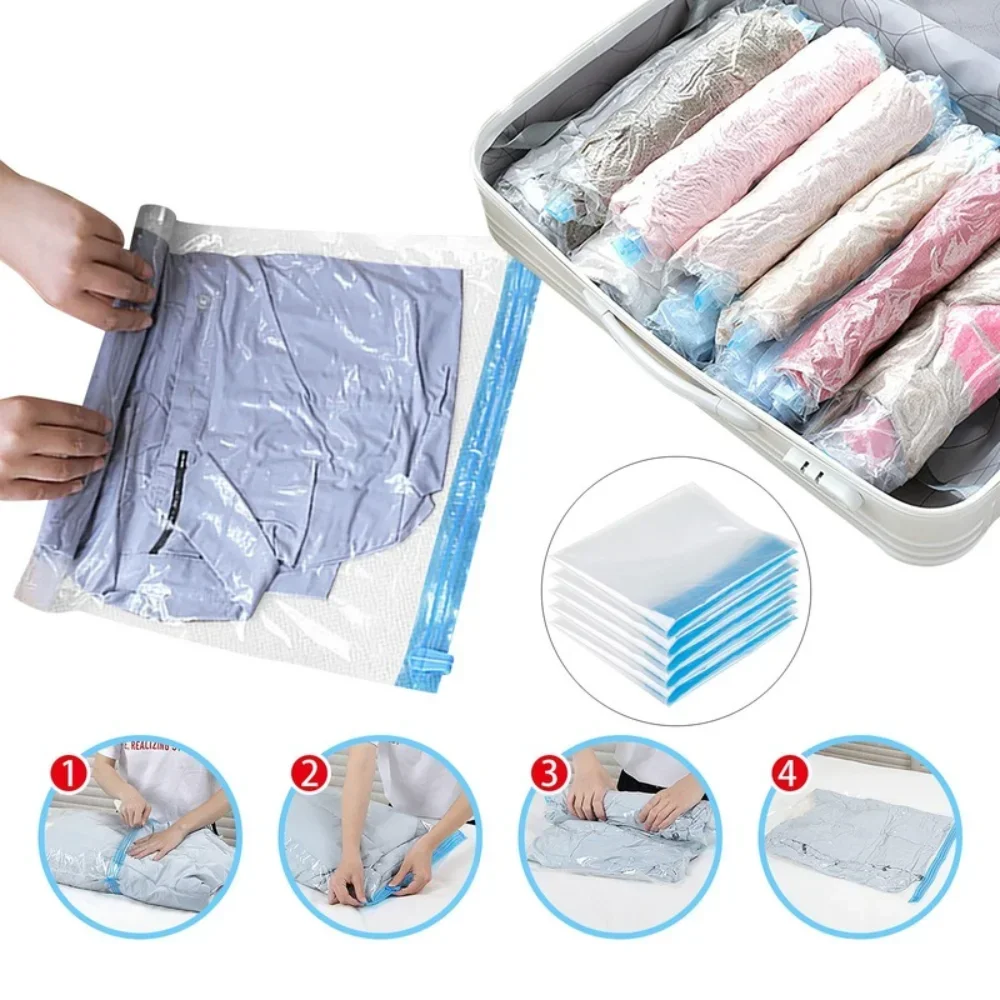 12 Sacs Sous Vide à Rouler 35x50 Cm - Sans Pompe, Réutilisables, Pour Voyage, Valise Ou Rangement