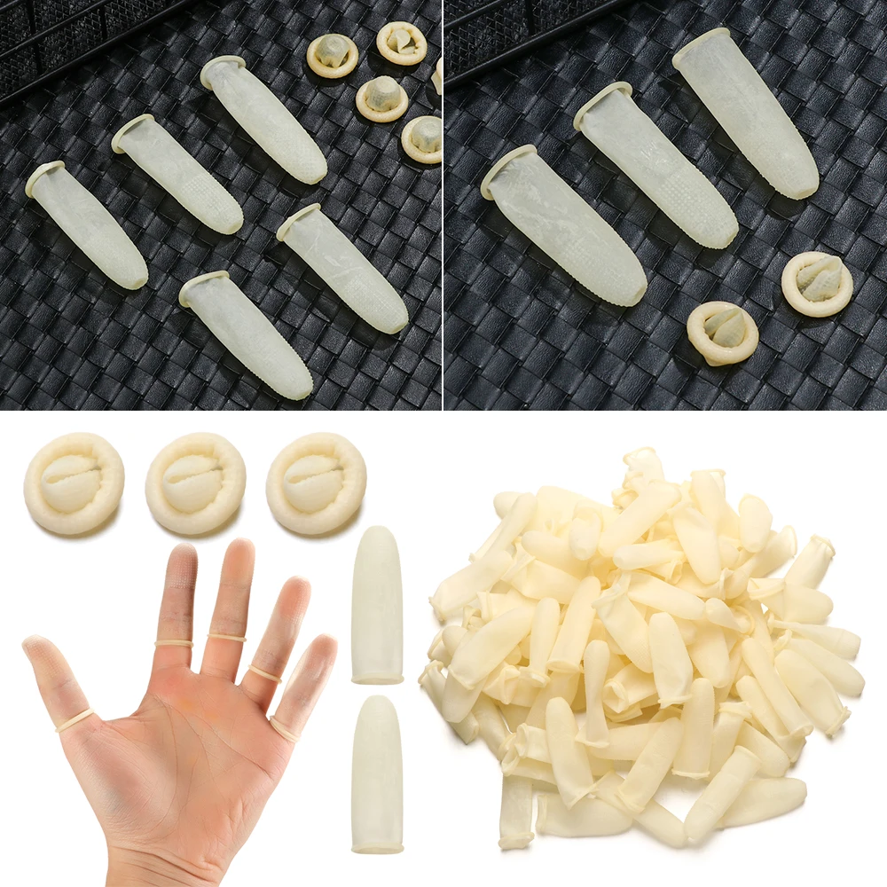 Non-slip 100 Pcs Finger Cover Rubber Gloves Natural Latex White Finger Cots Fingertips Protector Gloves Reusable Nai