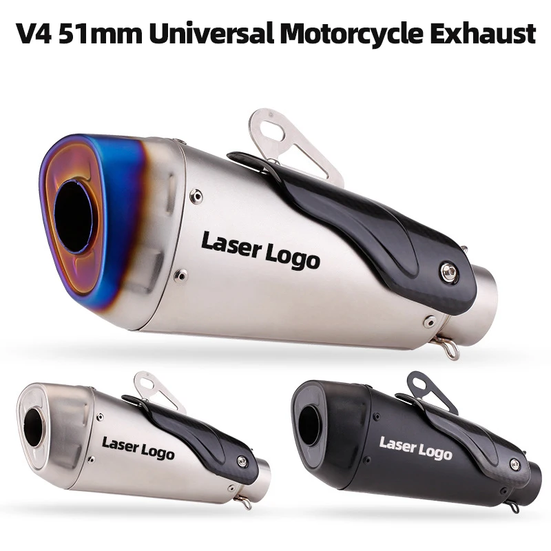 

51mm Universal Motorcycle ak Exhaust Muffler Escape With Carbon Fiber Shield Cover Motorcycle v4 Exhaust System Accessories