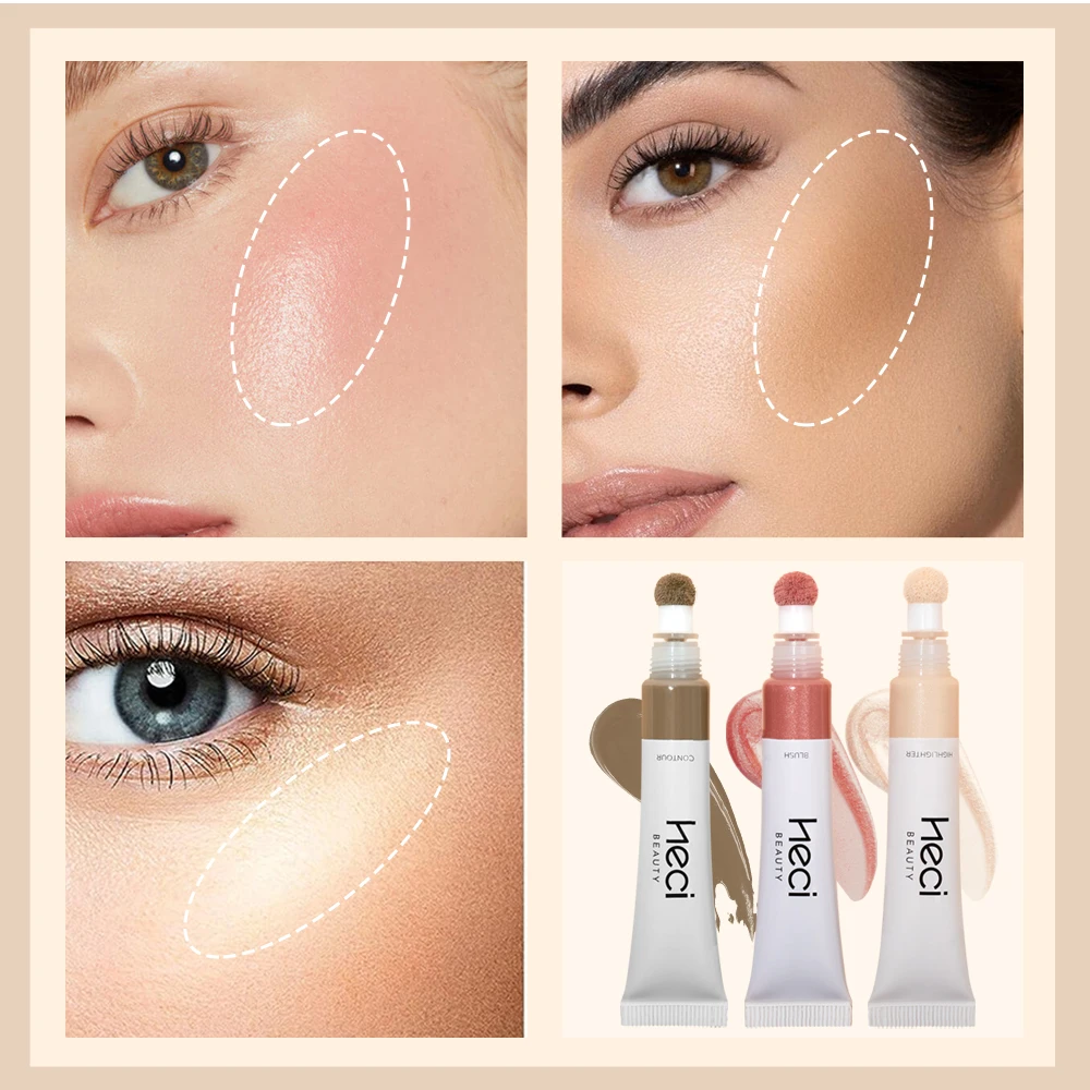 Glitter Liquid Blush Long Lasting High Pigmented Non-Greasy Weightless Sponge Tip Makeup Kit Glowing Creamy Highlighter&Bronzer