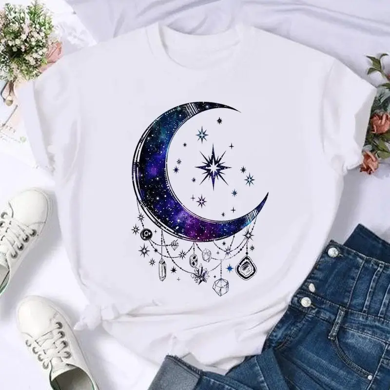 Short Sleeve Moon Vintage Lovely Style Fashion Summer Women Print T