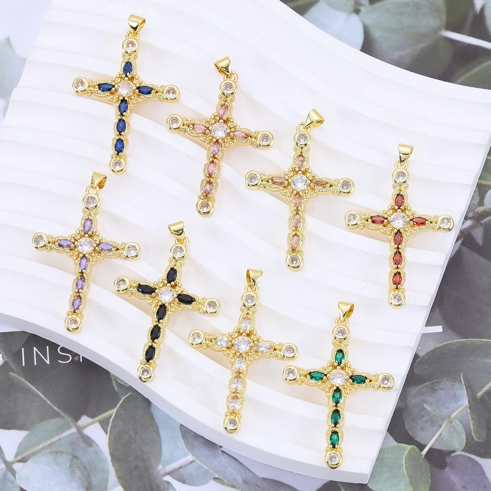 Juya handgemachte 18K echt vergoldete Cz-Perlen gepflastert religiöses katholisches christliches Kreuz Charms für DIY Talisman Schmuckherstellung – Detail 9