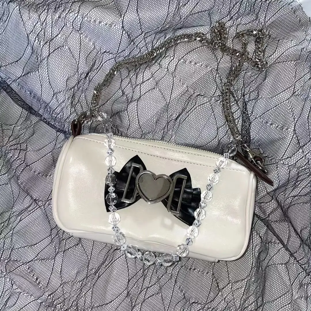 Y2k Sweet Heart Women Shoulder Bags Retro Bowknot Design Cool Girls