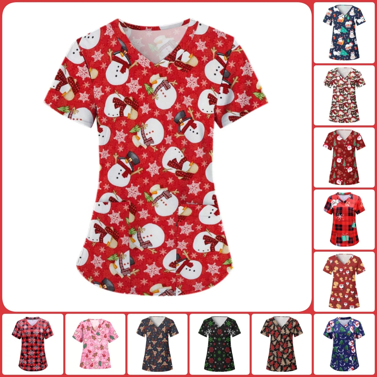ClinicalUniformsChristmasCartoonSeriesPatternsDentalNursingTops