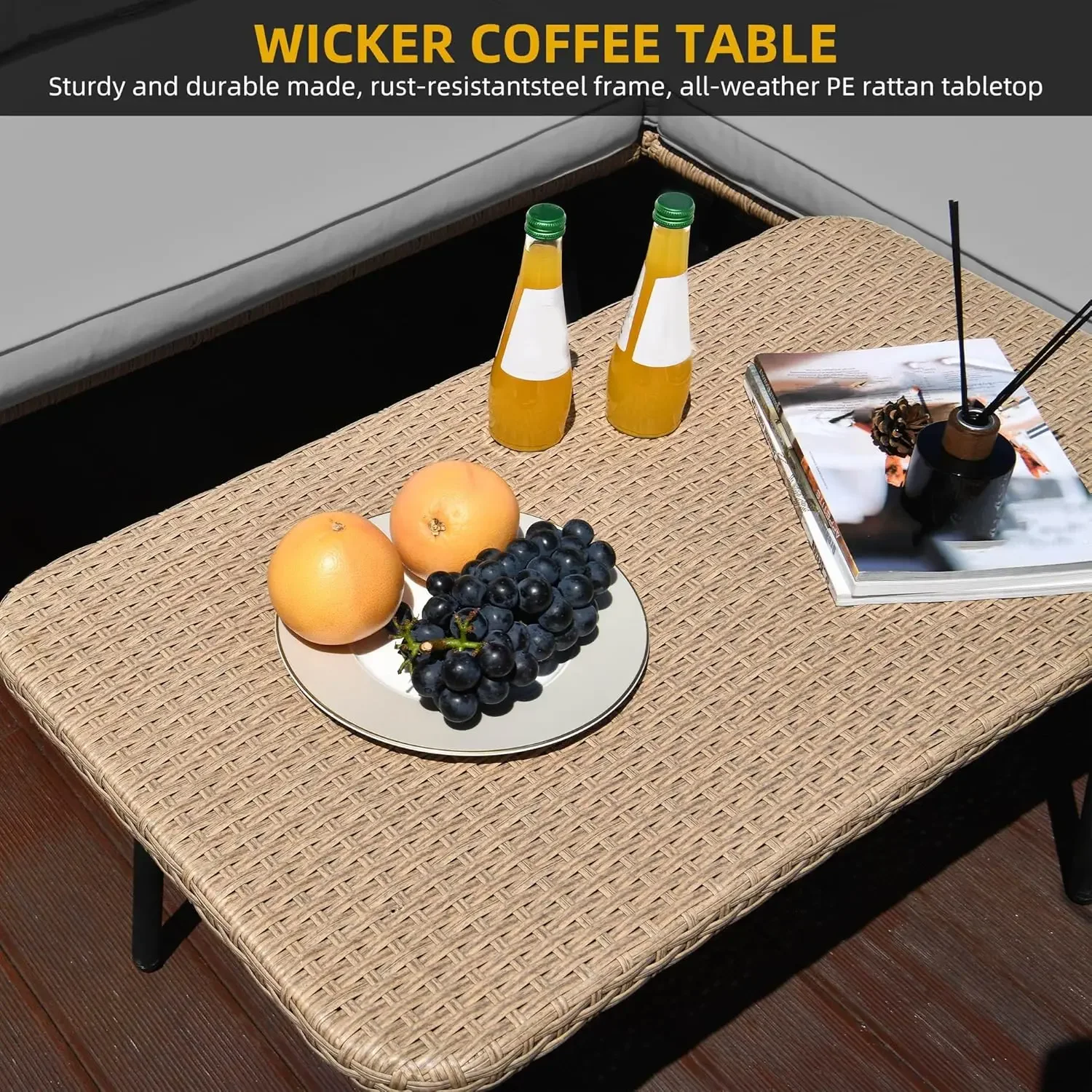 NEW-4-Piece Outdoor Sectional Sofa Set, All-Weather Wicker L-Shaped 5-Seater Patio Furniture with Removable Cushions & Side Tabl