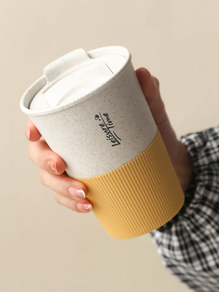 350ML Portable Coffee Cup Double Wall Mug Wheat Straw Plastic Travel Water  Cup With Lid For Women Men Drinking Cup Gift - AliExpress