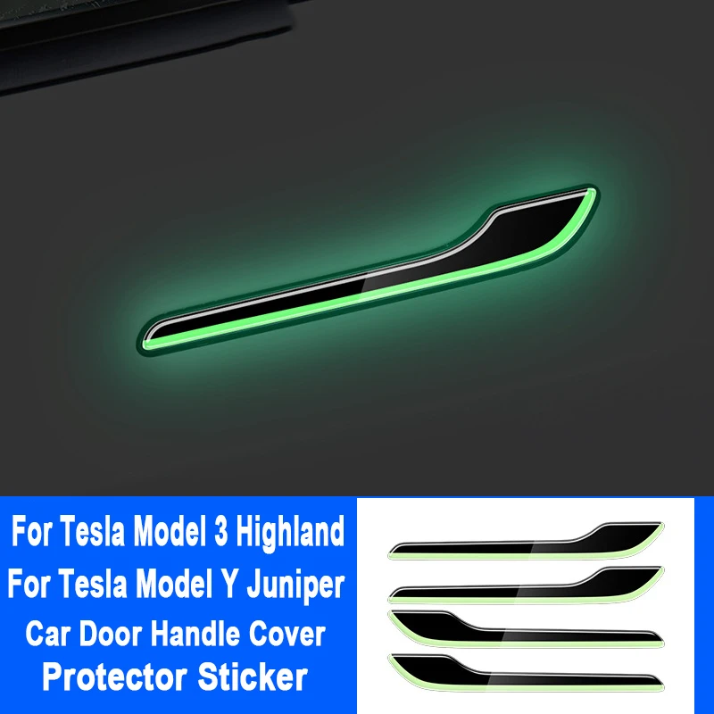 Car Luminous Door Handle Cover Protector Sticker For Tesla Model Y/Y Juniper 2025 Model 3/3 Highland
