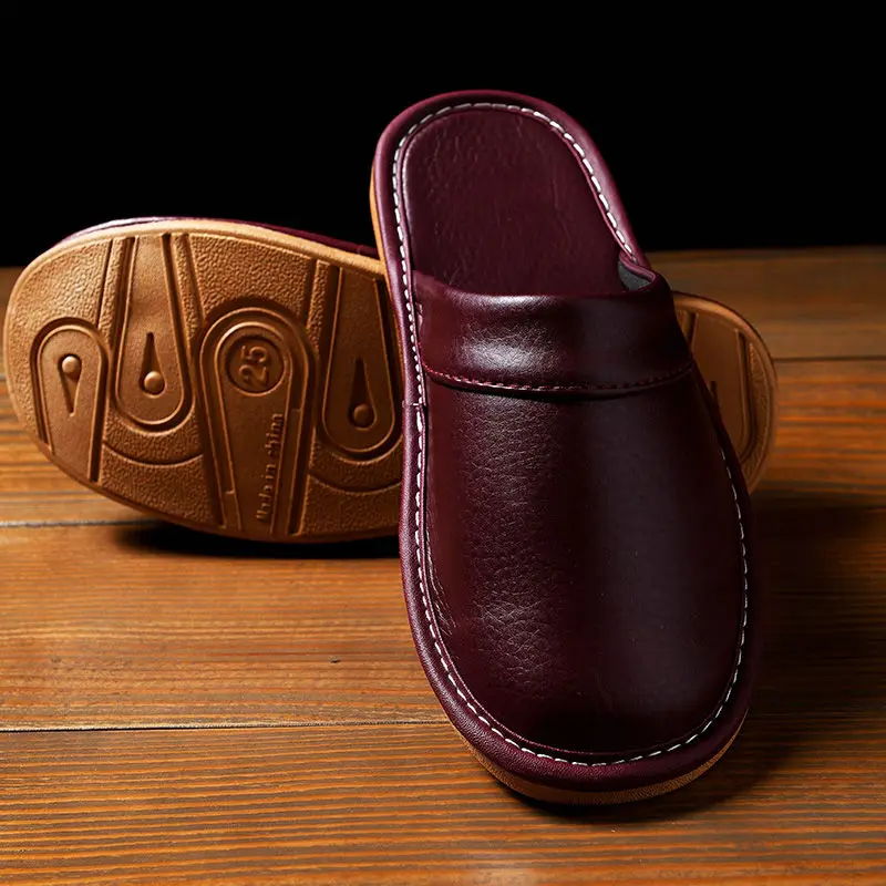 Affordable PU Leather Slipper Men's Home Shoes Winter Waterproof Slippers Unisex Indoor Shoes Room Guest Slipper Man Flip Flops 2