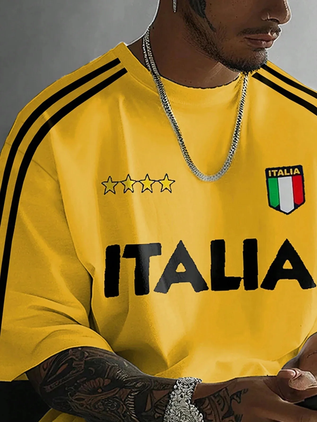 Mens Casual 3D Letter I-ITALLA Print T-Shirt Man Short Sleeve Sportwear Football T-Shirt Vintage Oversize Striped Tees Clothes