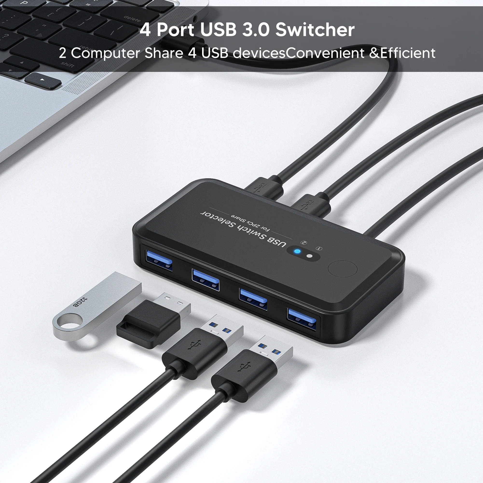 AIXXCO USB KVM Switch USB3.0 Sharing Controller Hub Adapter USB3.0 2 Inputs 4 Outputs For Computer Printer Keyboard Mouse 5