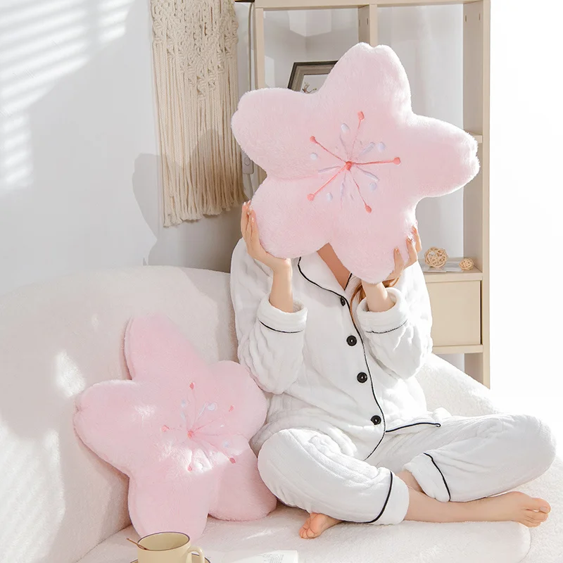 

Cute Pink Sakura Plush Throw Pillow Kawaii Flowers Stuffed Plushie Pillows Mat Lifelike Soft Cherry Blossom Cushion Home Decor