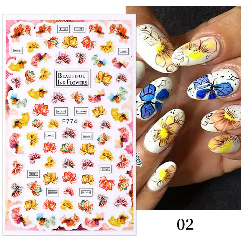 Maple Leaf Flower Gel Nail Sticker Rendering Nail Decals Sliders For Nails Black And White Butterfly Press On Nails Nail Supplie