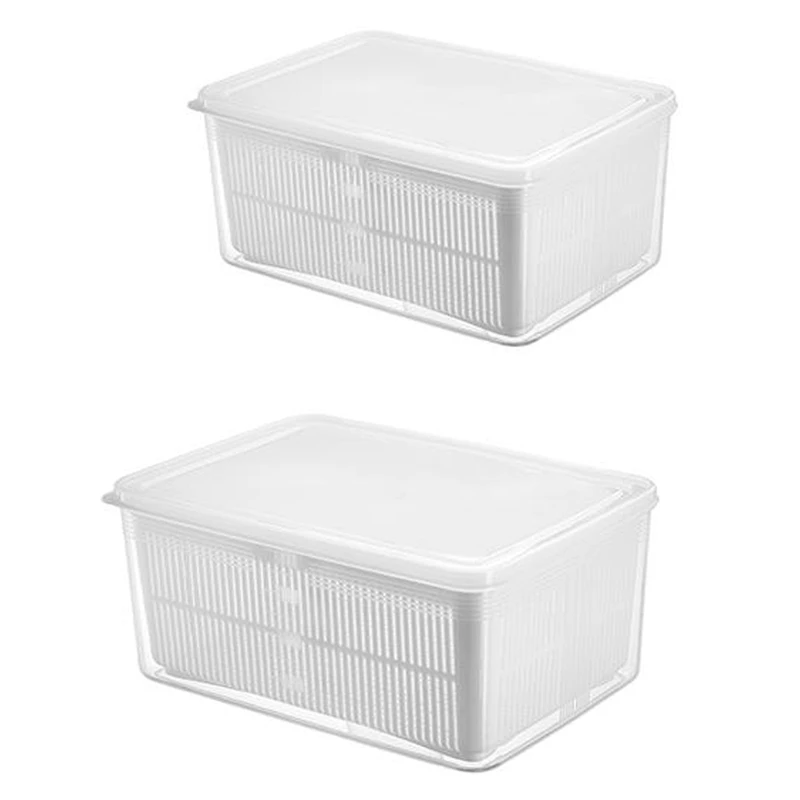 

Kitchen Storage Box Refrigerator Drain Crisper Multifunctional Plastic Basket Container With Lip Keep Fresh 2 Pack