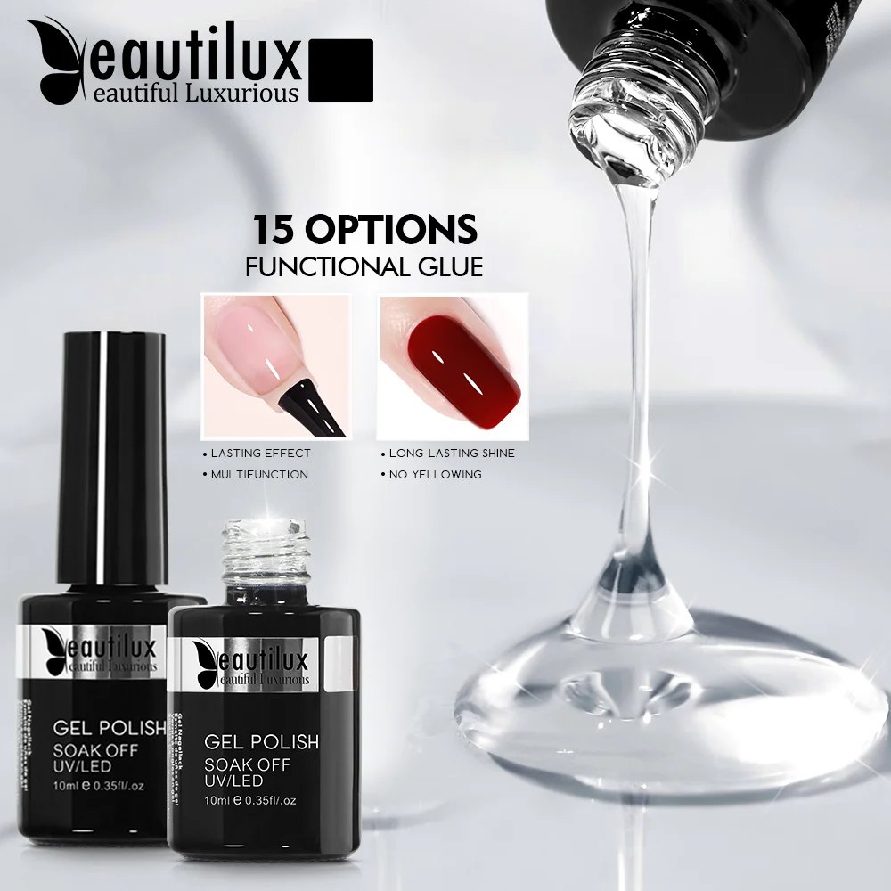 Beautilux Nail Gel Polish Primer Rubber Base Top Coat Velvel Matte Clear Blossom Blooming Gel Foil Transfer 10ml