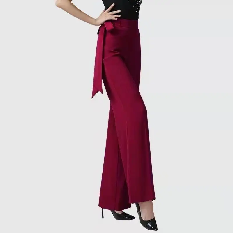 Autumn and Winter Women's High Waist Patchwork Drawstring Solid Color Loose Fashion Casual Elegant Commuter Wide Leg Dance Pants