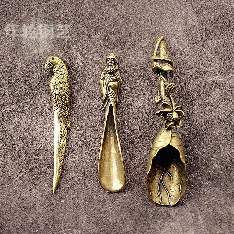 Creative Tea Scoops Shovel Brass Copper Lotus Root Bamboo Tableware Coffee Spoon Pet Ceremony Ice Cream