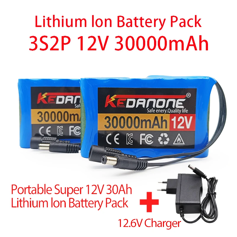 

New Portable 18650 3S2P 12V 30000mAh Li-Ion Battery,For 12.6V DC CCTV, Camera Monitor Replacement Lithium Ion Battery